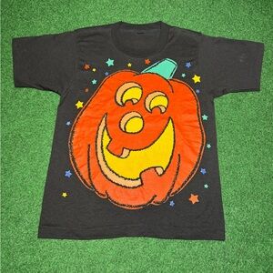 Vintage 90s Halloween Jack O Lantern Peanuts Style Cartoon Womens Small Baby Tee